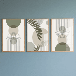 PWAAHDC Moderne Bilder Wohnzimmer Poster Set 50x70 Hochformat - Boho Abstrakte Grüne Pflanzen Leinwand Bilder 3er Set - Wandbilder für Schlafzimmer Ohne Rahmen Minimalist Sage Green 70L x 50B cm Angebot bei HelloDeals