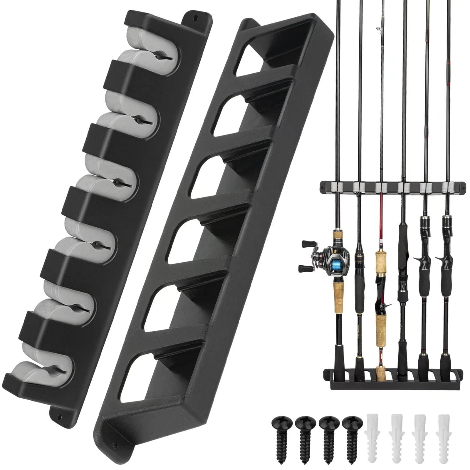 THKFISH Rutenständer Angelruten Angelrutenstände Angelrutenhalter Wand Vertikale/horizontale Angelrutenhalter für die Wandmontage A grau-vertikaler Rutenständer zur 6 Ruten Angebot bei HelloDeals