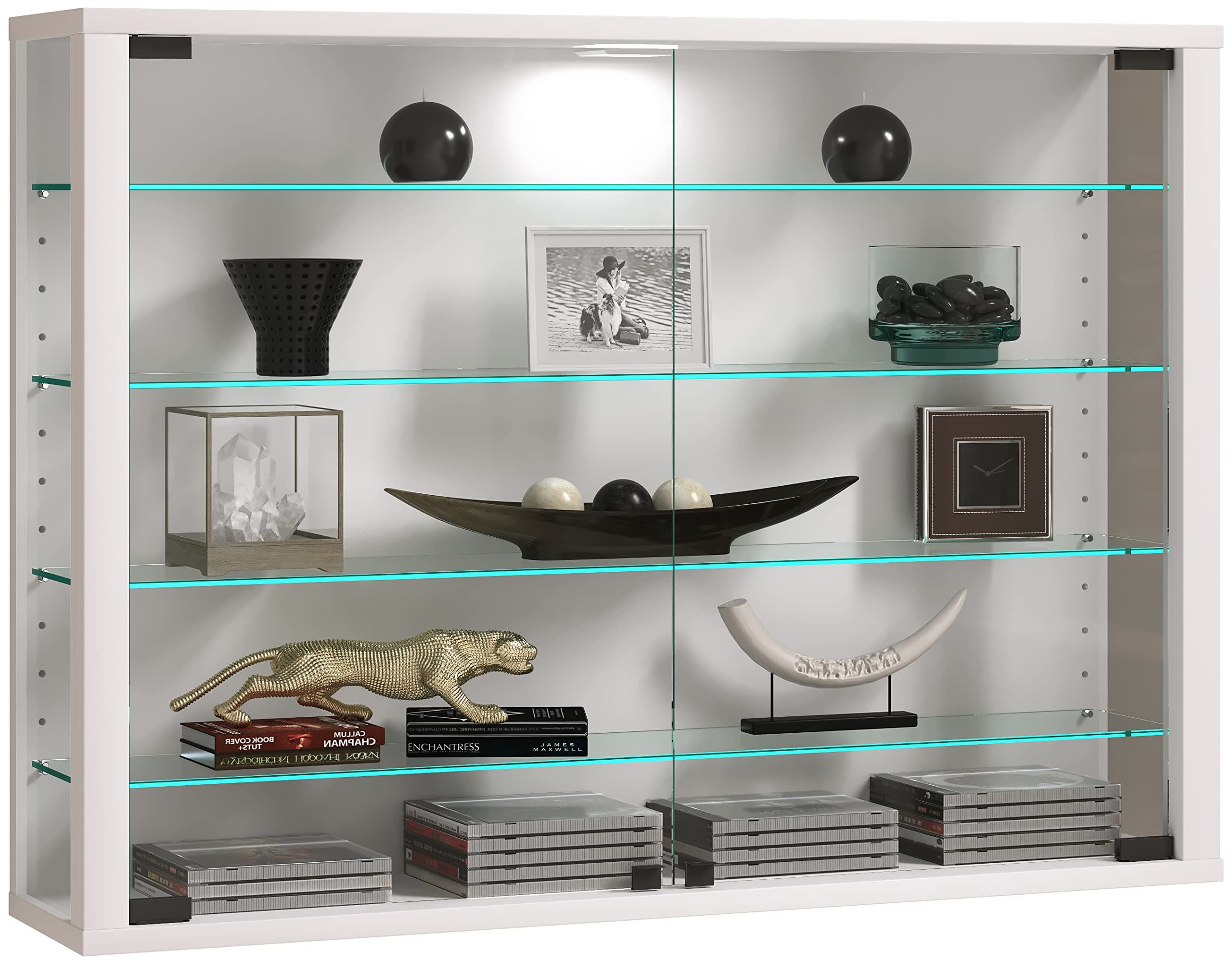 VCM Glasvitrine hängend/Vitrine Glas mit ESG-Sicherheitsglas/Maße: H. 60 x B. 83 x T. 18 cm/Hängevitrine Glas/Modern und platzsparend/Glas Vitrinenschrank - Vitrosa L Weiß Angebot bei HelloDeals