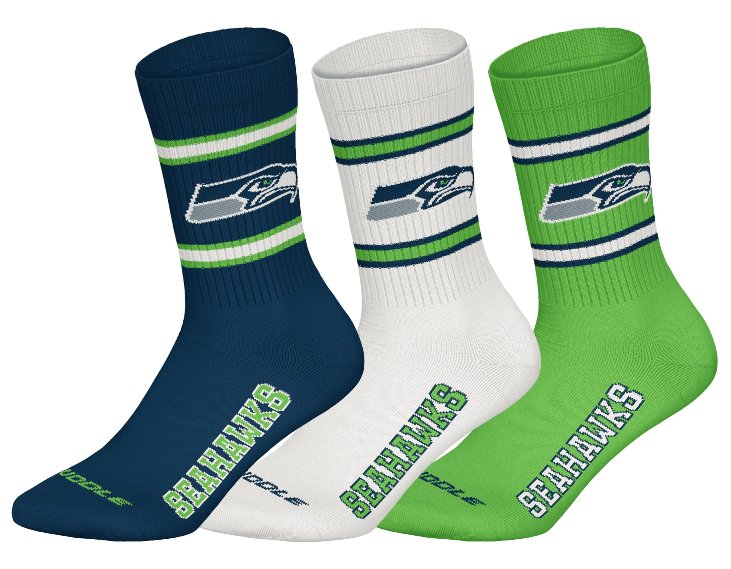 NFL Unisex Seattle Seahawks 3pk Crew Socks, Navy-White-Green, 43-46 EU Angebot bei HelloDeals