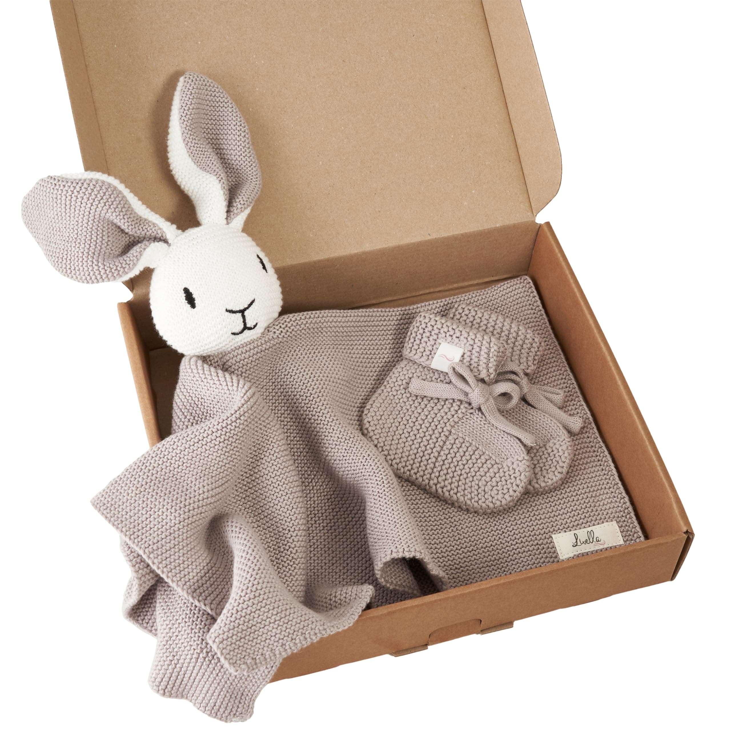 Livella Kuscheltuch „Hase“ mit Söckchen - Reine Bio-Baumwolle – Premium Schmusetuch, Kuscheldecke, Schmusedecke, Strickdecke - Samtweich & atmungsaktiv - Oeko-TEX® Standard 100 und GOTS Zertifiziert Grau Angebot bei HelloDeals