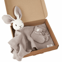 Livella Kuscheltuch „Hase“ mit Söckchen - Reine Bio-Baumwolle – Premium Schmusetuch, Kuscheldecke, Schmusedecke, Strickdecke - Samtweich & atmungsaktiv - Oeko-TEX® Standard 100 und GOTS Zertifiziert Grau Angebot bei HelloDeals
