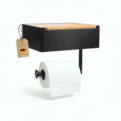 Toilettenpapierhalter mit Feuchttücherbox - Edelstahl & Bambus - Toilettenpapierhalter ohne Bohren - [Schwarz] - klopapierhalter mit feuchttücherbox Schwarz-bambus Angebot bei HelloDeals