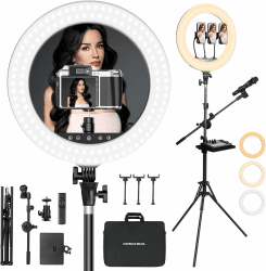 KOSCHEAL 18 Zoll Ringlicht mit Ständer, 3000-6500K Einstellbares LED licht mit Mikrofon und Soundkartenhalter, Fotografie Ringlicht für Friseur/Professional Kamera/TikTok/YouTube RGB-0 Modi Angebot bei HelloDeals