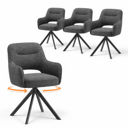 COLAMY Drehbare Esszimmerstühle 4er Set mit Armlehnen, Drehbare Polsterstühle für Küche & Esszimmer aus weichem Florstoff mit Metallgestell und Rückenlehne, für Esszimmer, Küche, Büro,Grau Grau 4er Set offener Rücken Angebot bei HelloDeals