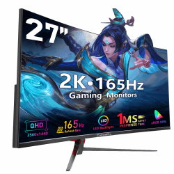 Curved Gaming Monitor 27 Zoll,2K QHD 165HZ, HDR(2560x1440) 1 ms, AMD FreeSync Premium, VA Panel, HDMI, DisplayPort, VESA 75 * 75mm, Schwarz 27"/Curved-2K165HZ Angebot bei HelloDeals