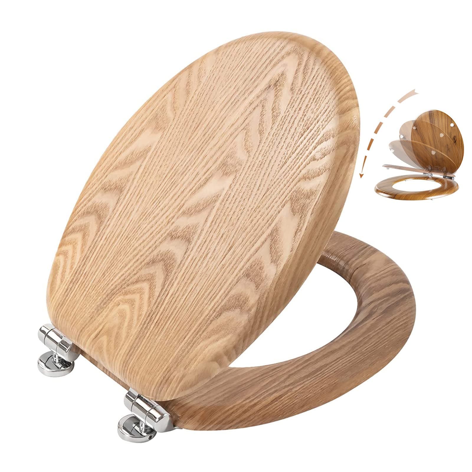 Angel Shield WC-Sitz aus Holz, antibakteriell, hohe Qualität, mit verstellbaren Schnellverschluss-Scharnieren, leicht zu reinigen und zu montieren, für Badezimmer, 45 x 37 x 5,6 cm (Massive Eiche) Soft Close Eiche Massiv Angebot bei HelloDeals