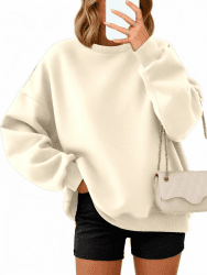 Pullover Damen Oversize Langarm Fleece Rundhalsausschnitt Sweatshirt Herbst Winter Frauen Mädchen Klamotten Locker Oberteile XL Aprikose Angebot bei HelloDeals