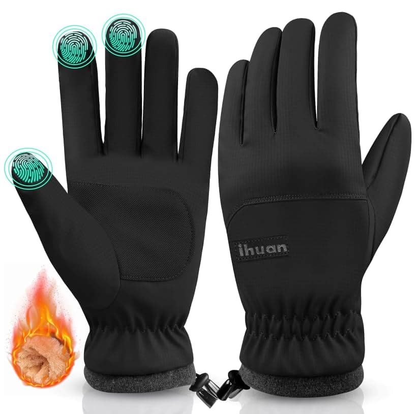 ihuan Thermo Fahrradhandschuhe Herren Damen -Warme WinterHandschuhe Touchscreen Wasserdicht Winddicht rutschfest Sporthandschuhe für Radfahren, Laufen, Skifahren, Wandern Dunkelschwarz L Angebot bei HelloDeals