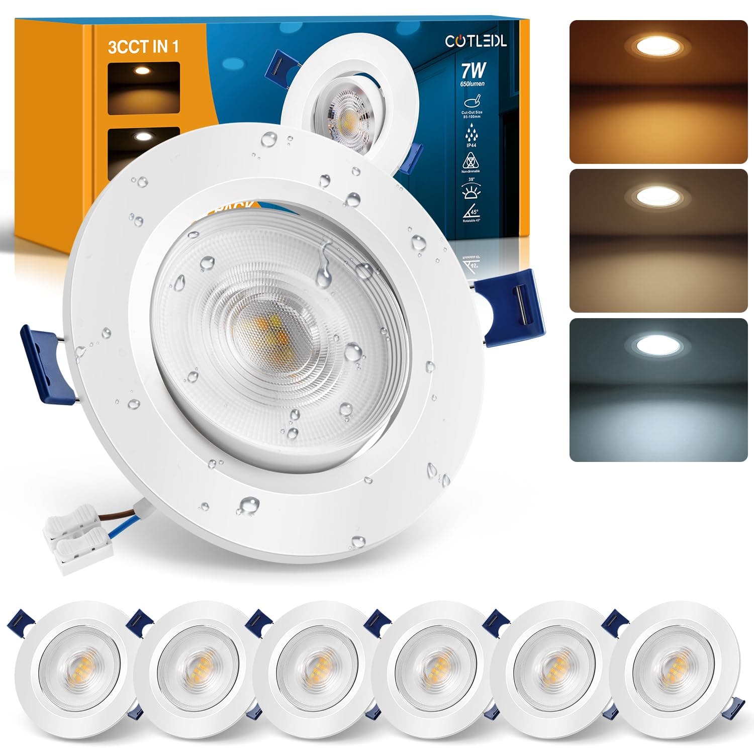 LED Einbaustrahler 230V Flach 7W, IP44 Einbauleuchten Loch 85-100mm LED Spots Schwenkbar Deckenspots, 650LM 3000K/4000K/6500K Einbauspots für Badezimmer Wohnzimmer Küche, 6er Set 7.0 Watts Angebot bei HelloDeals