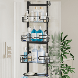 HapiRm Duschablage zum Hängen Hängeregal Dusche - Duschregal zum Hängen Einstellbar mit 4 Duschkorb, Duschablage Dusch Hängeregal mit Seifenschale und Haken, Duschablage über der Tür Badezimmer Schwarz 4 Etagen Angebot bei HelloDeals