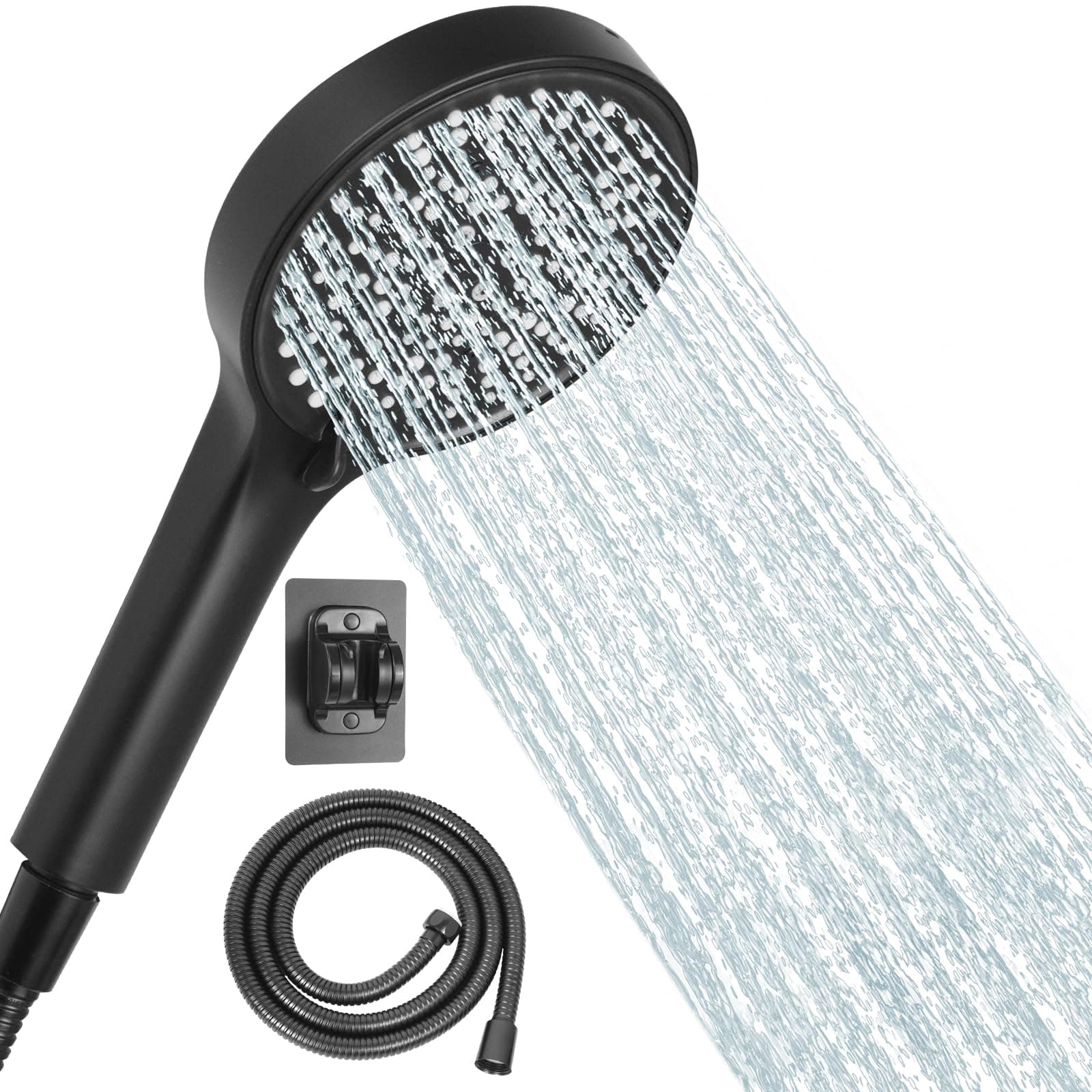 Duschkopf Wassersparend, 125mm Duschkopf mit 1.5M Schlauch und Halterung, Duschkopf Groß mit 6 Strahlarten, Duschbrause für Duschkopf, Handbrause Duschbrause für Bade, Duschkopf (schwarzer Satz) Schwarzes Set Angebot bei HelloDeals