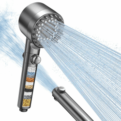 FEELSO Duschkopf mit 15-Schichte Filter, 4 Strahlarten Hochdruck Wassersparender Duschbrause mit stoppfunktion, Handbrause mit Anti-Verstopfungsdüsen für Entfernen vom Rest-Chlor, harten Wasser Grau Angebot bei HelloDeals