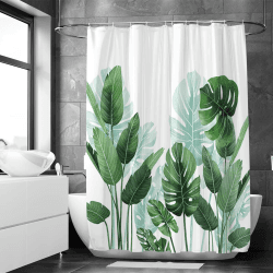 Duschvorhang 180x200 cm - Grün Strelitzia Pflanzen Design - Anti Schimmel & Waschbar – Stoff aus Textil – Wasserdicht – Inkl. 12 Ringe – Badewannenvorhang für Dusche & Bad - Polyester Strelitzia H200 x B180 cm (1er Pack) Angebot bei HelloDeals