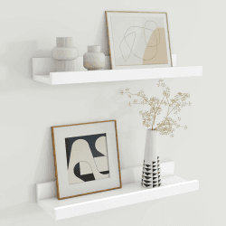 Wandregal Holz 40 cm, Regal Wand Weiß Bilderleiste für Bilderrahmen und Bücher 2er Set, Schweberegal aus MDF Holz, Regalbrett Wandboard für Küche, Wohnzimmer, Schlafzimmer & Arbeitszimmer 40X11.4X4.6CM, 2er Set Weiß Angebot bei HelloDeals