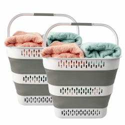 SAMMART 38L Faltbarer Wäschekorb - Faltbarer Pop-Up-Aufbewahrungsbehälter/Organizer - Tragbarer platzsparender Wäschekorb, Maße 44,6x33,8x40cm/9,6cm aufgeklappt/gefaltet (2, White/Grey) 2 White/Grey Angebot bei HelloDeals