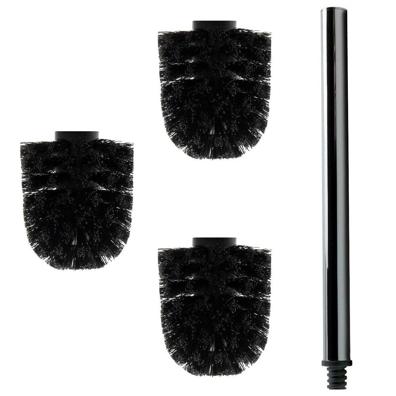 Daloual - 3 x Ersatz WC-Bürstenkopf Schwarz Ø ca. 6,5 cm + 1 x Edelstahl-Griff 26,5 cm - Toiletten-Bürste - Klo-Bürste - WC-Besen - austauschbar - modernes Design - hochwertig - langlebig 3 Bürsten/1 Griff Schwarz Angebot bei HelloDeals