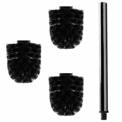 Daloual - 3 x Ersatz WC-Bürstenkopf Schwarz Ø ca. 6,5 cm + 1 x Edelstahl-Griff 26,5 cm - Toiletten-Bürste - Klo-Bürste - WC-Besen - austauschbar - modernes Design - hochwertig - langlebig 3 Bürsten/1 Griff Schwarz Angebot bei HelloDeals