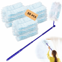 50 Stück für Swiffer Staubmagnet mit 1 Teleskopgriff zum Tierhaare Staub Schmutz Staubwedel Nachfüllpack Set Staub Staubtücher für Zuhause Schule Büro Angebot bei HelloDeals
