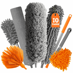 10 Stück Staubwedel Teleskop, Waschbar Staubwedel Lang Ausziehbar bis 255 cm, Spinnenwebenentferner mit Teleskopstiel und Haken, Staubwischer Mikrofaser für Lücken, Decken, Spinnweben Angebot bei HelloDeals