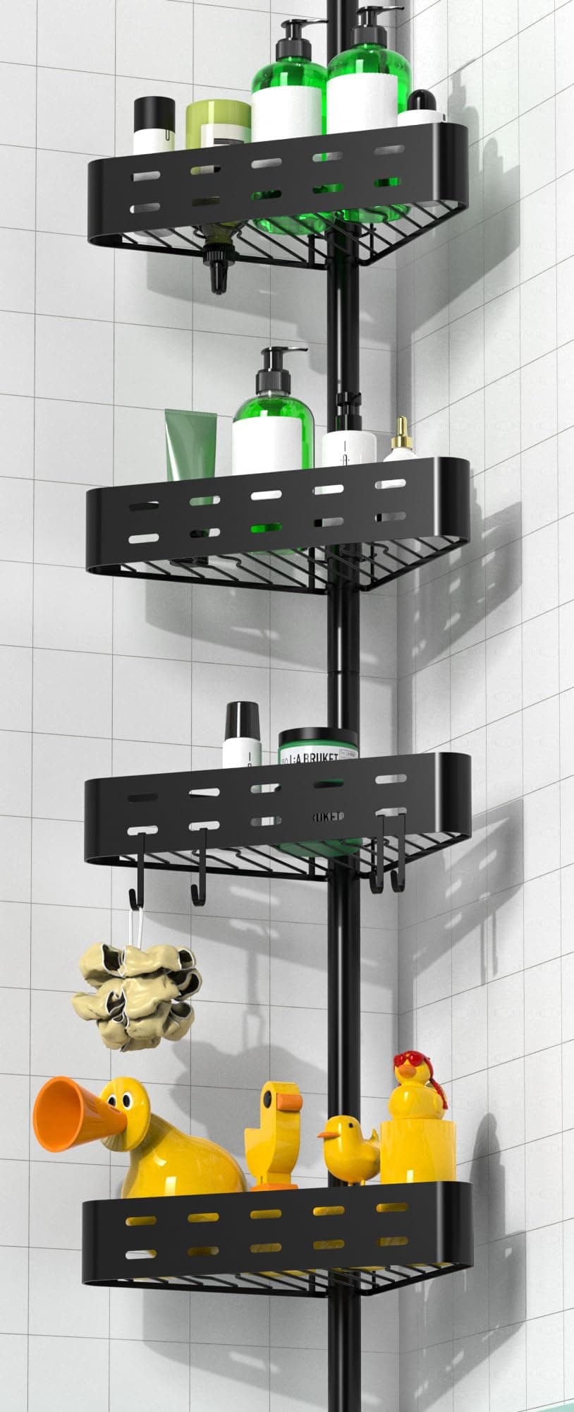 Teleskop Duschregal ohne Bohren, Höhenverstellbares Eckregal mit 4 Körben und 4 Haken - Stabil und rutschfest für Dusche und Badewanne, 63.5-290 cm, Schwarz 4 Stück-Stecktafel Angebot bei HelloDeals