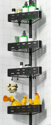 Teleskop Duschregal ohne Bohren, Höhenverstellbares Eckregal mit 4 Körben und 4 Haken - Stabil und rutschfest für Dusche und Badewanne, 63.5-290 cm, Schwarz 4 Stück-Stecktafel Angebot bei HelloDeals