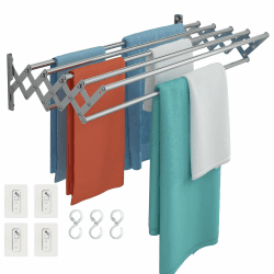 Wäscheständer Wand Ausziehbar Klappbar Wandtrockner 80cm Edelstahl Balkon Ständer Wandwäschetrockner Wandmontage Platzsparender Handtuchhalter Clothes Drying Rack für Waschraum Angebot bei HelloDeals