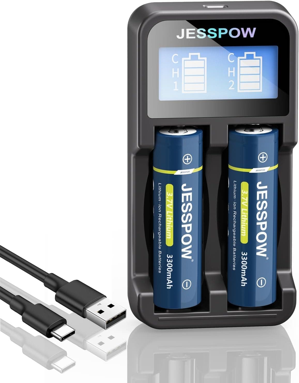 3,7 Volt Wiederaufladbare Akku 2 Stück, 3300mAh Batterie für LED-Stirnlampen, Taschenlampen [Button-Top, Nicht AA-Akku] Angebot bei HelloDeals