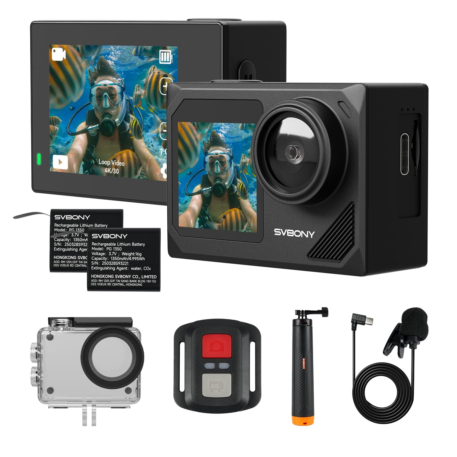 SVBONY SVGo2 4K Unterwasserkamera, Action-Kamera mit Auftriebsstab, EIS, wasserdicht bis 30m, Touchscreen, Dual-Screen, 2x1350mAh Akkus, 140° Weitwinkel, WLAN & 2,4G, Zubehörset zum Schnorcheln Angebot bei HelloDeals