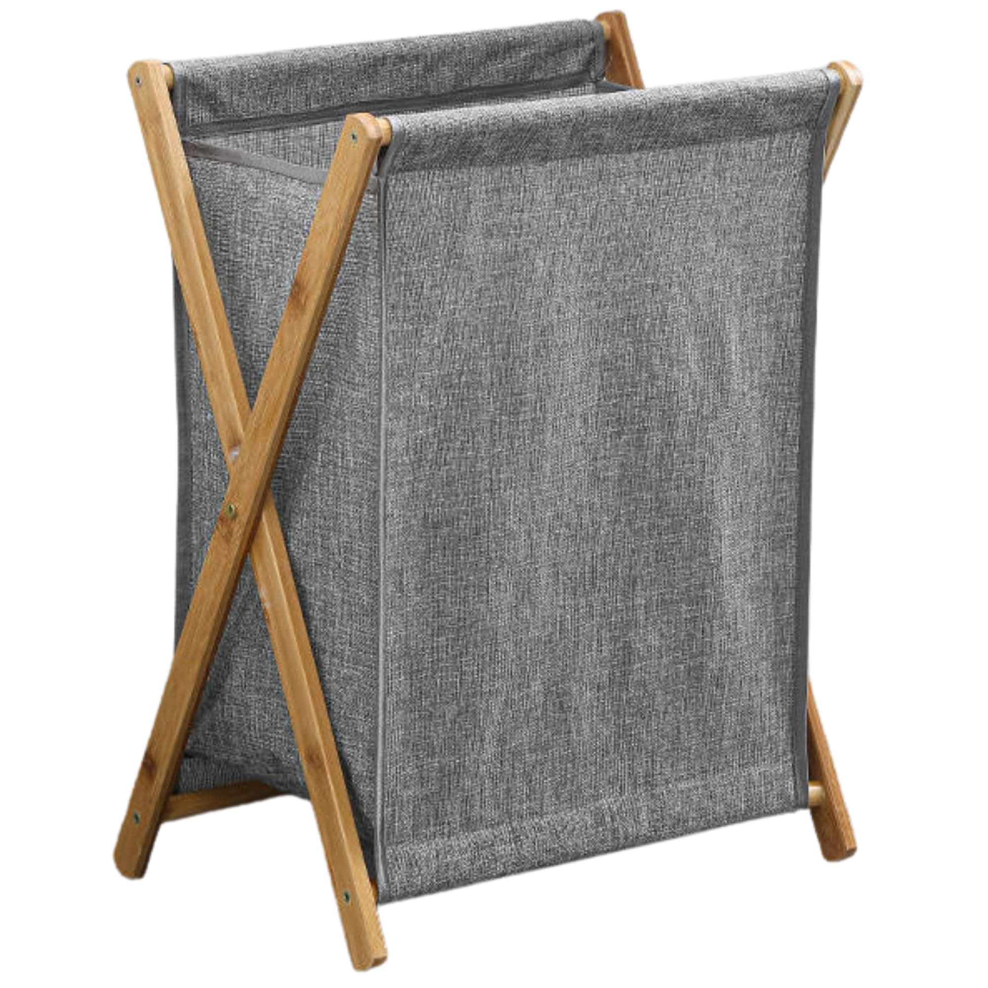 Premium Wäschekorb faltbar und schmal mit Bambusgestell (60 Liter, Grau) - Faltbarer Wäschesammler Wäschebox mit Holz-Gestell ideal auch als Organizer - Wäschebehälter platzsparend (Zusammenklappbar) Angebot bei HelloDeals