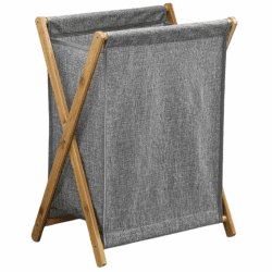 Premium Wäschekorb faltbar und schmal mit Bambusgestell (60 Liter, Grau) - Faltbarer Wäschesammler Wäschebox mit Holz-Gestell ideal auch als Organizer - Wäschebehälter platzsparend (Zusammenklappbar) Angebot bei HelloDeals