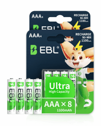 EBL AAA Akku 1100mAh mit hoher Kapazität, AAA wiederaufladbar Batterien,1.2V Micro AAA, 8er Pack 8xAAA Angebot bei HelloDeals