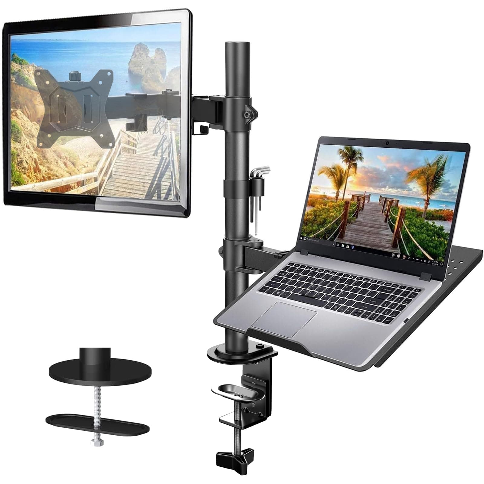 HUANUO Monitor Halterung mit Laptop Arm, Monitor Laptop Halterung für 13-32 Zoll Bildschirmhalterung 1 Monitor & 17 Zoll Notebook, VESA 75/10, Gaming Angebot bei HelloDeals