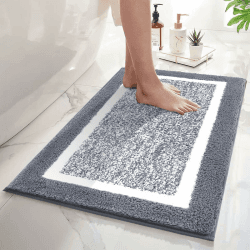 SHACOS Badteppich rutschfeste Badematte Weicher Badezimmerteppich Wasserabsorbierend Duschmatte Maschinenwaschbar Badvorleger für Dusche,Badewanne und Toilette, Grau, 45 x 65 cm Grau 45 x 65 cm Angebot bei HelloDeals
