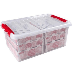 SUNWARE Q-Line Weihnachtsbox - 45 L mit Tabletts für 98 Weihnachtskugeln - transparent/rot Angebot bei HelloDeals