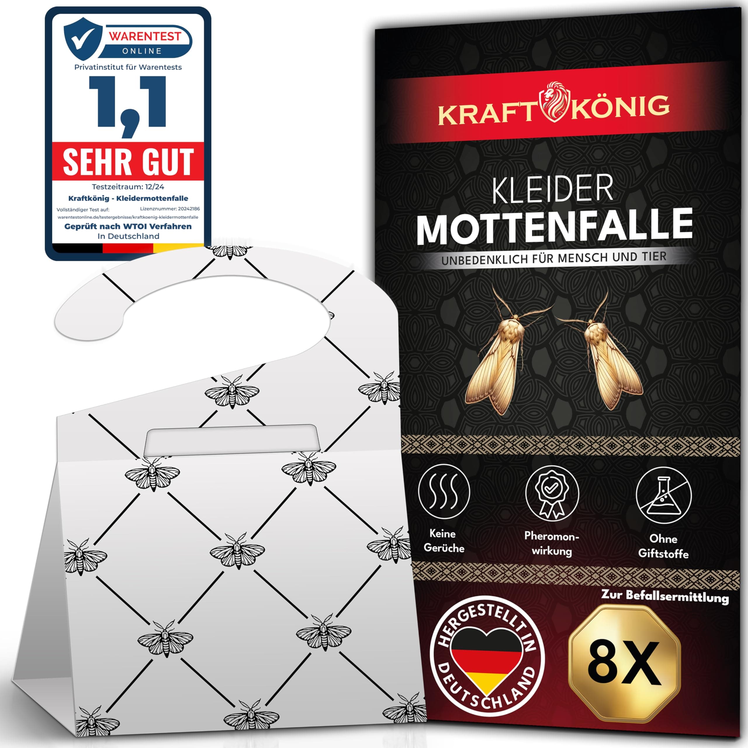 Mottenschutz für Kleiderschrank 8 Stück - Premium Mottenfalle Kleidermotten mit Langzeitwirkung - Auch für Kleiderstangen geeignet - geruchlose Kleidermottenfalle - Made in Germany Weißes Design Angebot bei HelloDeals