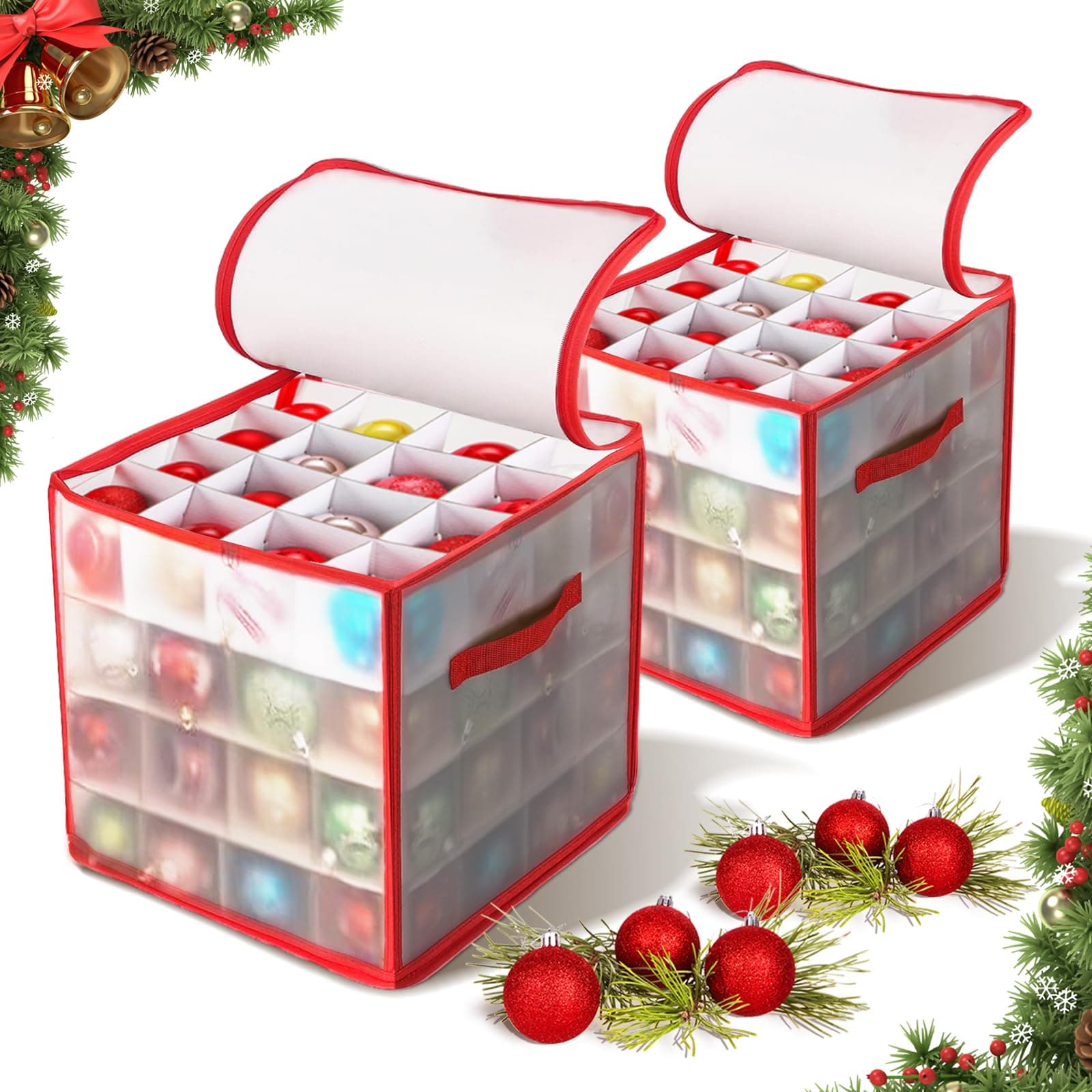 Weihnachtskugeln Box 2 Pcs, Aufbewahrungsbox für Weihnachtsschmuck, Herausnehmbare Partition Weihnachtskugeln Aufbewahrung zur Aufbewahrung von Christbaumschmuck Angebot bei HelloDeals