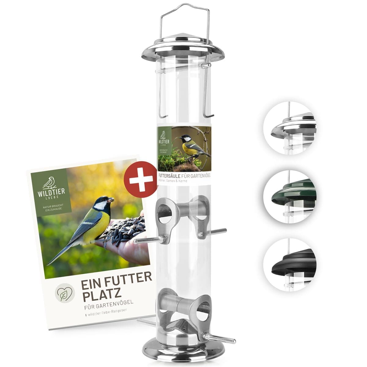 wildtier liebe Körner Futtersäule, Vogelfutterspender 38cm, Silber - aus rostfreiem Edelstahl I Vogel-Futterstation, Vogelfutter-Säule, Wildvögel Futtersilo I Ganzjährige Vogelfütterung 38cm Silber Angebot bei HelloDeals