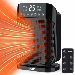 YASHE Heizlüfter 1800W, Elektrischer Heizkörper mit 75 ° Oszillation, Energiesparend und Leise, PTC Keramik-Heizung mit Thermostat, Überhitzungs- & Kippschutz, 24 Std. Timer, Tragbar mit Fernbedienung Schwarz1800W Schwarz Angebot bei HelloDeals
