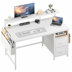 Schreibtisch mit 2 Schubladen Bieten Stauraum, 100x48 Schreibtisch mit Monitorständer, 2 Ablagehaken, Kabelführungsfach, Kompakte Maße Passen Gut in Studierende, Home-Office-Arbeiter, Weiß 100x48 cm Weiß Angebot bei HelloDeals