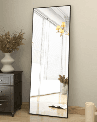 Koonmi 163 x 53 cm Standspiegel, robust Ganzkörperspiegel mit minimalistische schmaler Aluminiumrahmen, modern großer Wandspiegel stehend oder hängend für Wohnzimmer und Schlafzimmer, Schwarz 163L x 53B cm Schwarz Angebot bei HelloDeals