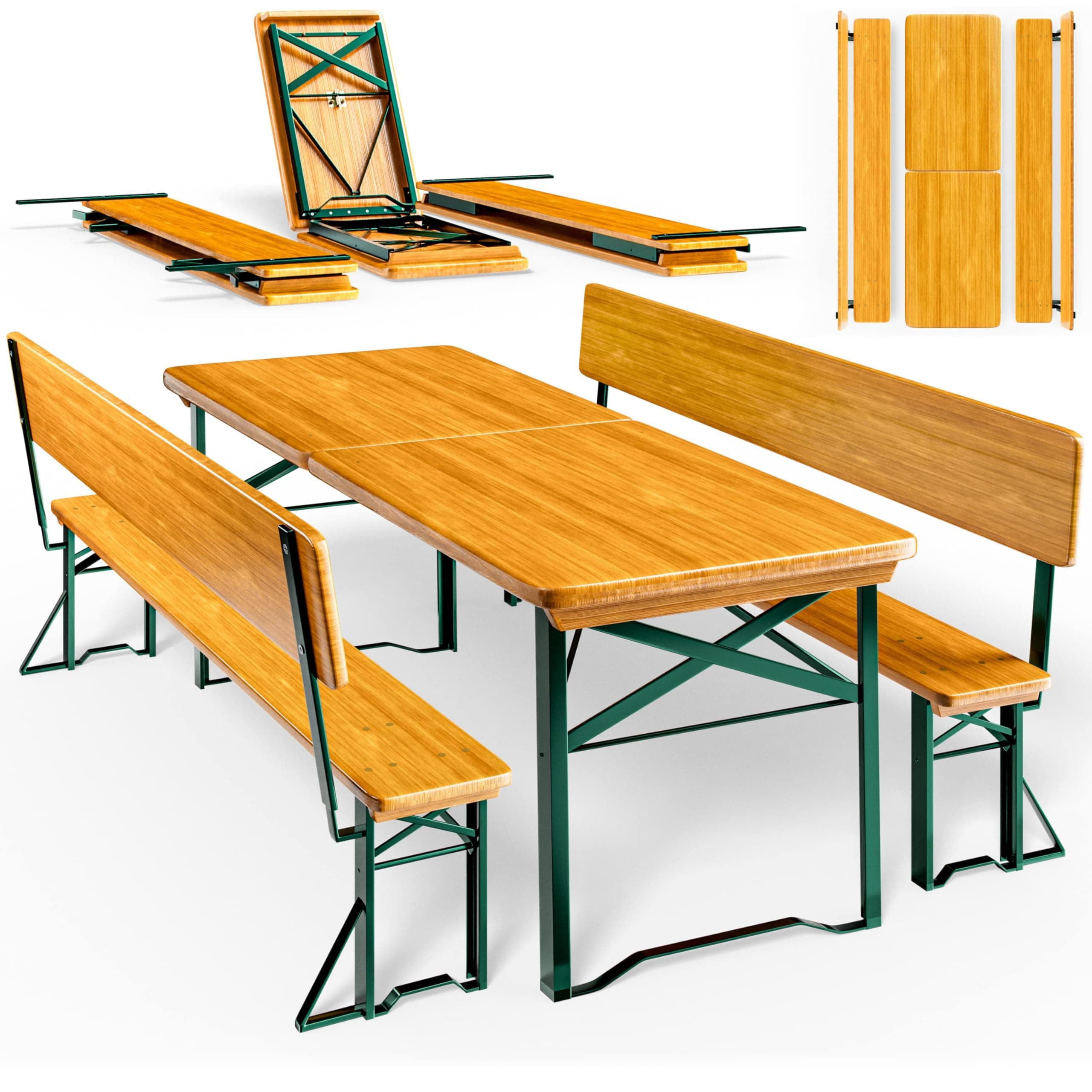 Casaria® Bierzeltgarnitur mit Lehne 170 cm Klappbar Stabil 2X Bierbank 1x Breiter Tisch Holz Biertischgarnitur Festzeltgarnitur Biergartengarnitur Angebot bei HelloDeals