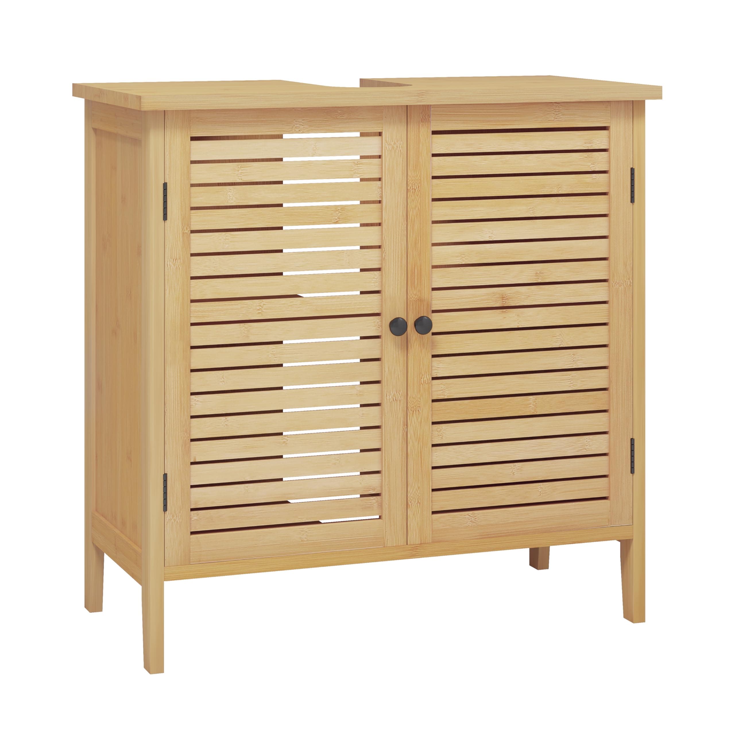 EUGAD Waschbeckenunterschrank, Badezimmer Unterschrank, aus natürlichem Material, Waschtischunterschrank, Badezimmerschrank mit 2 Lamellentüren 1 Verstellbarer Ablage, 60x60x30 cm Bambus Bambusfarbe Angebot bei HelloDeals