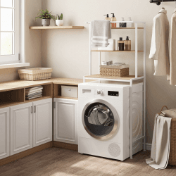 EUGAD Waschmaschinenregal, WC Regal über Waschmaschine Toilette, Waschmaschinenschrank Überbauschrank, Toilettenschrank, 3 Ablagen, Handtuchhalter, Metall Holzwerkstoff, 67x162x40 cm, Weiß Helle Eiche + Weiß Angebot bei HelloDeals