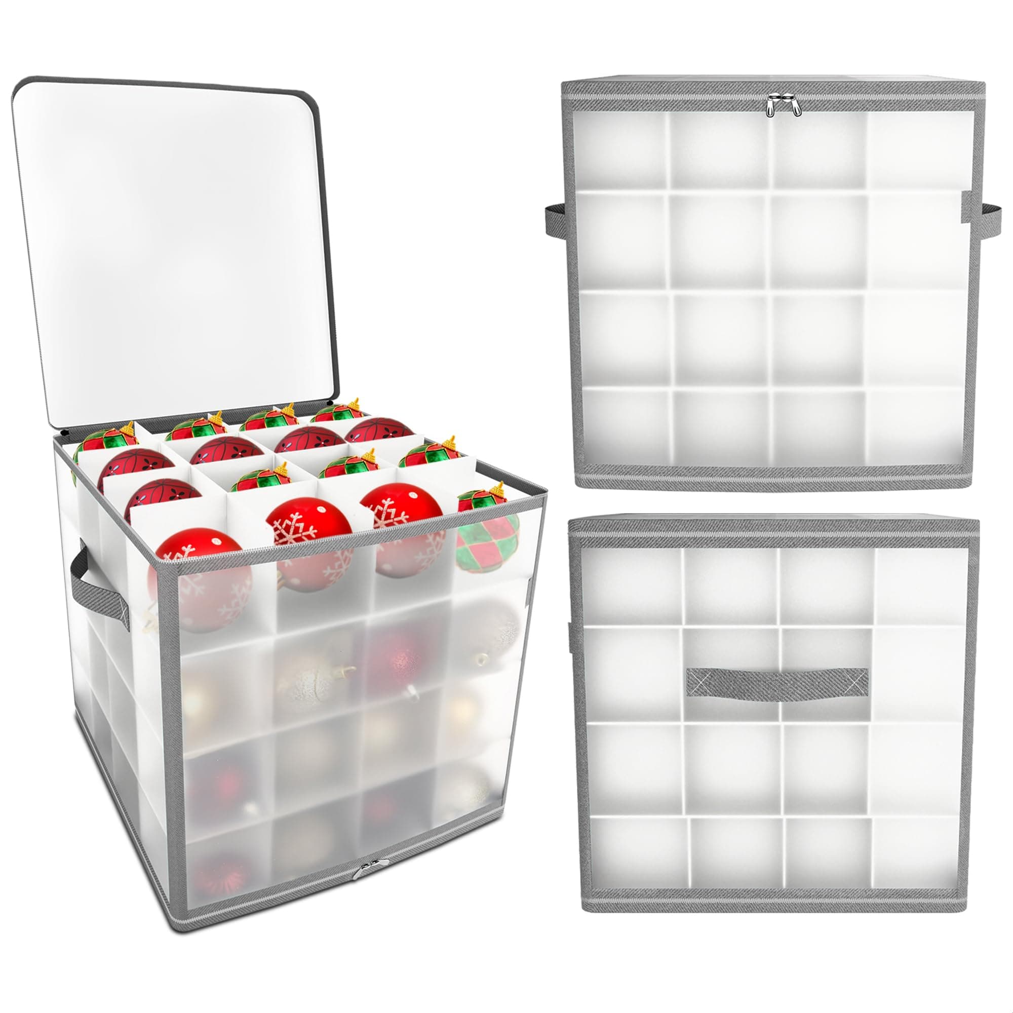 REDSTAR Weihnachtskugeln Aufbewahrung für 64 Christbaumkugeln – Aufbewahrungsbox für Weihnachtsbaum-Kugeln, Tannenbaumschmuck und Weihnachtsdeko – Transparente Box mit 4 Lagen Christmas Grau Angebot bei HelloDeals
