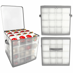 REDSTAR Weihnachtskugeln Aufbewahrung für 64 Christbaumkugeln – Aufbewahrungsbox für Weihnachtsbaum-Kugeln, Tannenbaumschmuck und Weihnachtsdeko – Transparente Box mit 4 Lagen Christmas Grau Angebot bei HelloDeals