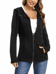 Dünn Zip Hoodie Damen Baumwolle Sweatjacke mit Kapuze Einfarbig Basic Kapuzenjacke Kapuzenpulli Outwear Sweatshirt mit Reißverschluss Jacken für Frühling Herbst Schwarz L Angebot bei HelloDeals