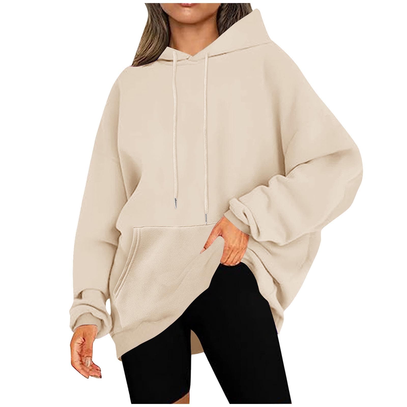 KOG Hoodie Damen Warme Hoodies Einfarbige Kapuzenpullover Winter Bekleidung Teenager Mädchen Sweatshirt mit Kapuze Vintage Oberteil Mode Frauen Warm Einfarbig Locker Hoody Retro Pullover 02 Khaki 5XL Angebot bei HelloDeals