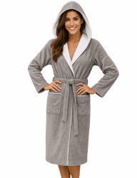 Morgenstern Bademantel Damen mit Kapuze 100% Baumwolle Frottee OEKO-TEX® Morgenmantel Leonie S Taupe Angebot bei HelloDeals