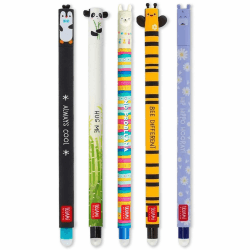 Legami – Set aus 5 radierbaren Gelstiften mit wärmeempfindlicher Tinte, einer Auswahl an Tintfarben und Designs, 0,7 mm Spitze, mit den Motiven Pinguin, Panda, Lama, Biene und Nilpferd Skurrile Angebot bei HelloDeals